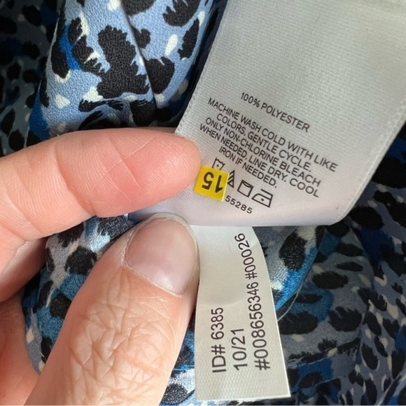 Express Leopard Print Twist Front Tiered Ruffle Peplum Top, Blue, Size XS - Picture 12 of 14